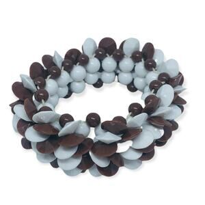 Vintage Stretch Bracelet Brown and White Beaded Bracelet Retro Style
